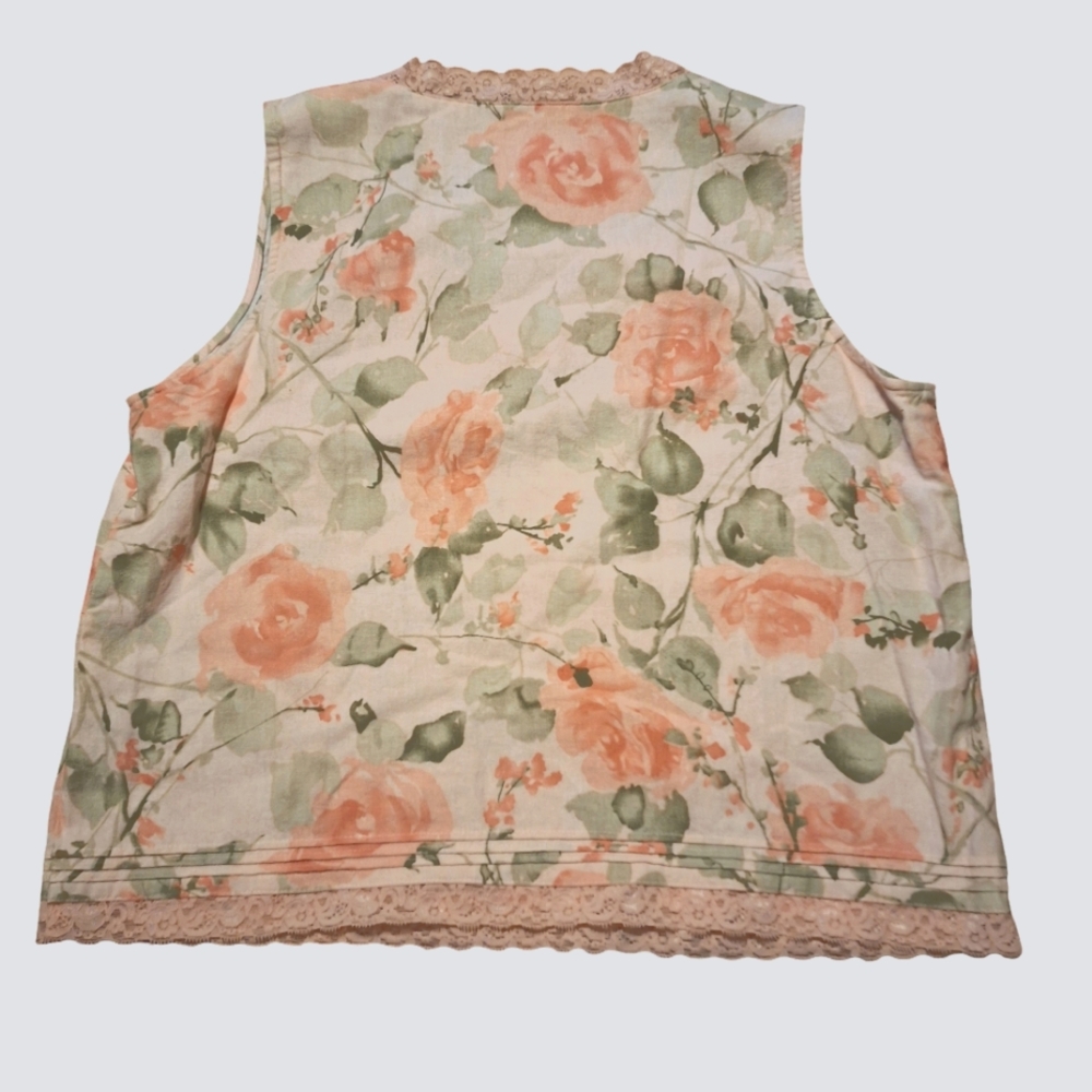 Vtg Norton pink green lace cottage fairy core L linen blend camisole tank top - Picture 2 of 9